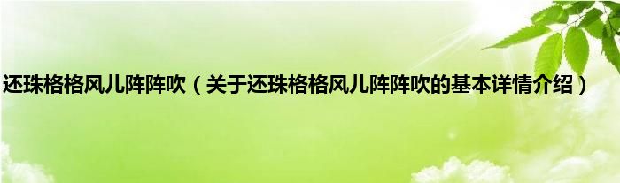 还珠格格风儿阵阵吹（关于还珠格格风儿阵阵吹的基本详情介绍）