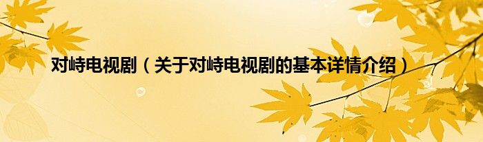 对峙电视剧（关于对峙电视剧的基本详情介绍）