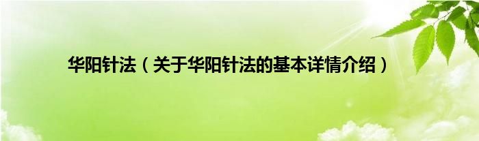 华阳针法（关于华阳针法的基本详情介绍）