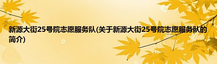 新源大街25号院志愿服务队(关于新源大街25号院志愿服务队的简介)