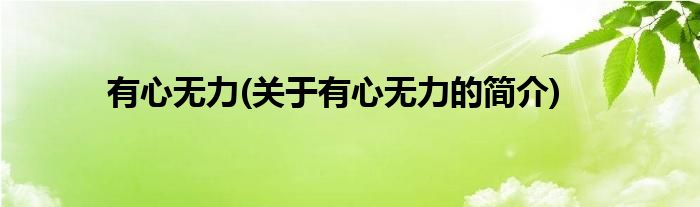 有心无力(关于有心无力的简介)