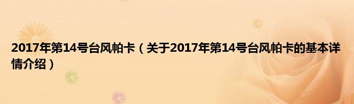 2017年第14号台风帕卡（关于2017年第14号台风帕卡的基本详情介绍）