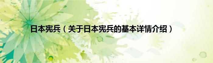 日本宪兵（关于日本宪兵的基本详情介绍）