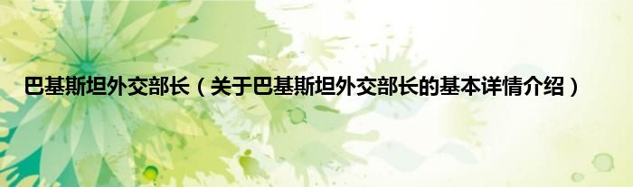 巴基斯坦外交部长(关于巴基斯坦外交部长的基本详情介绍)